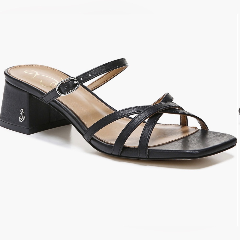 New Sam Edelman Black Patent Square Toe Sandals